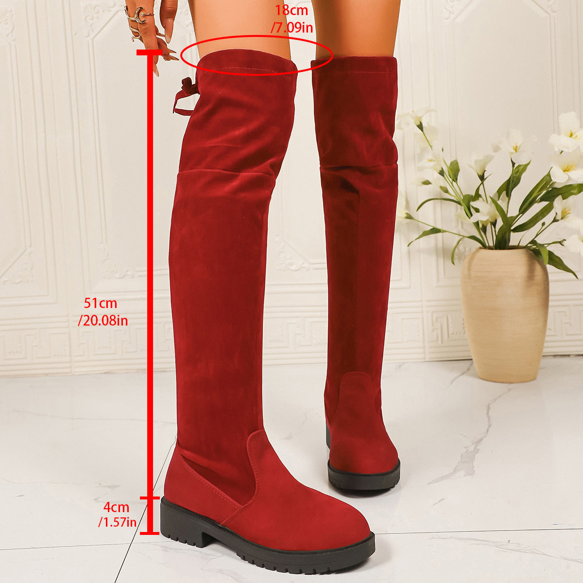 Women’s Elastic Thick Sole Knee-High Boots Solid Color Fashion Boots