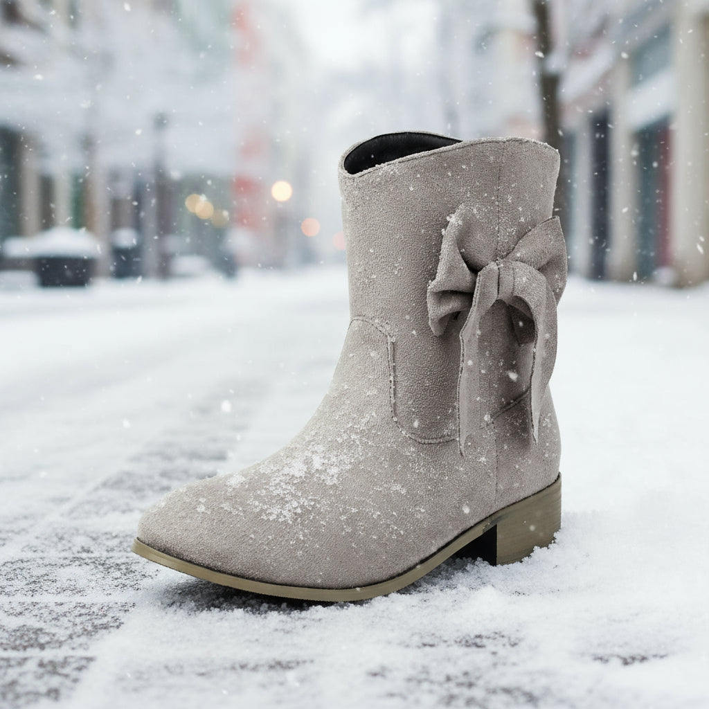 Women’s Low Heel Suede Bow Casual Winter Ankle Boots