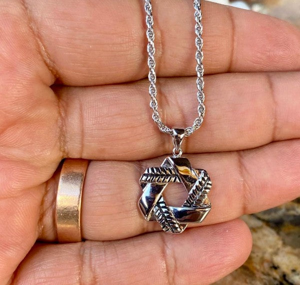 Stitched Star of David Pendant Necklace 925 Sterling Silver