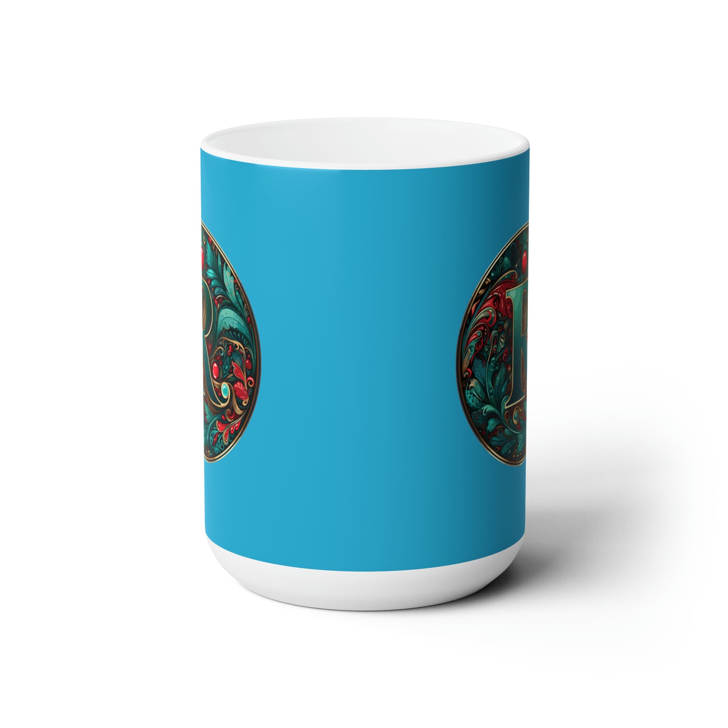 Christmas colorful Alphabet R design Turquoise Ceramic Mug 15oz