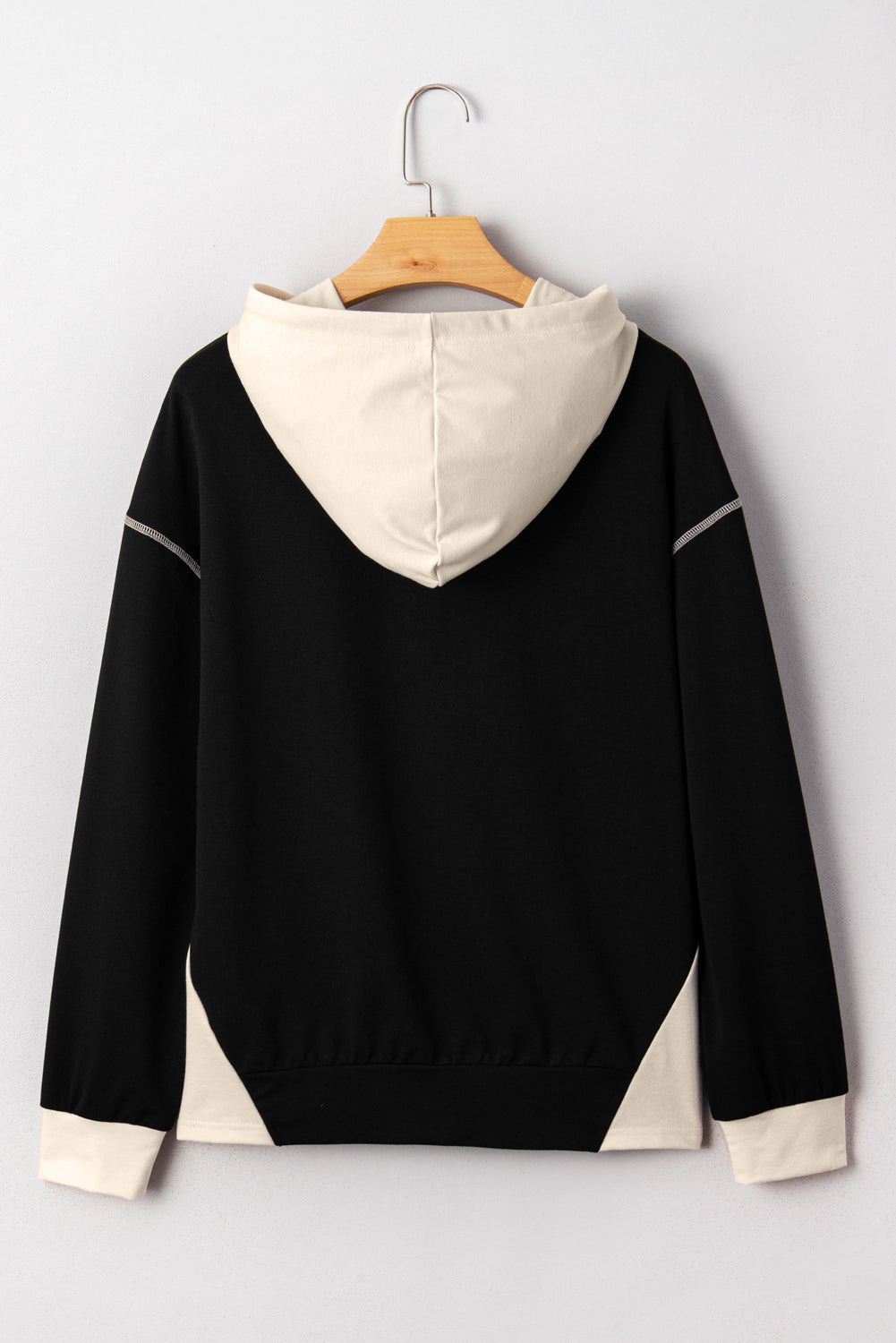 Black Contrast Trim Kangaroo Pocket Hoodie Sweatshirt