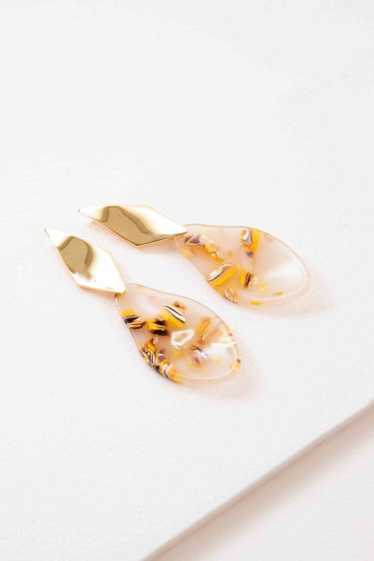 Yellow Drip Dangle Earrings Sterling Silver Post