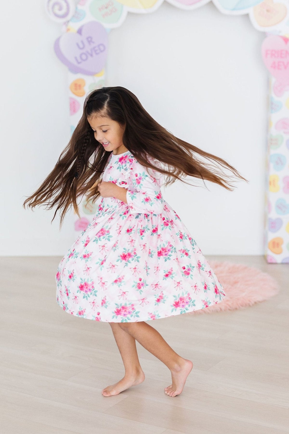 Gingham Bows 3/4 Sleeve Ruffle Twirl Dress Mila & Rose