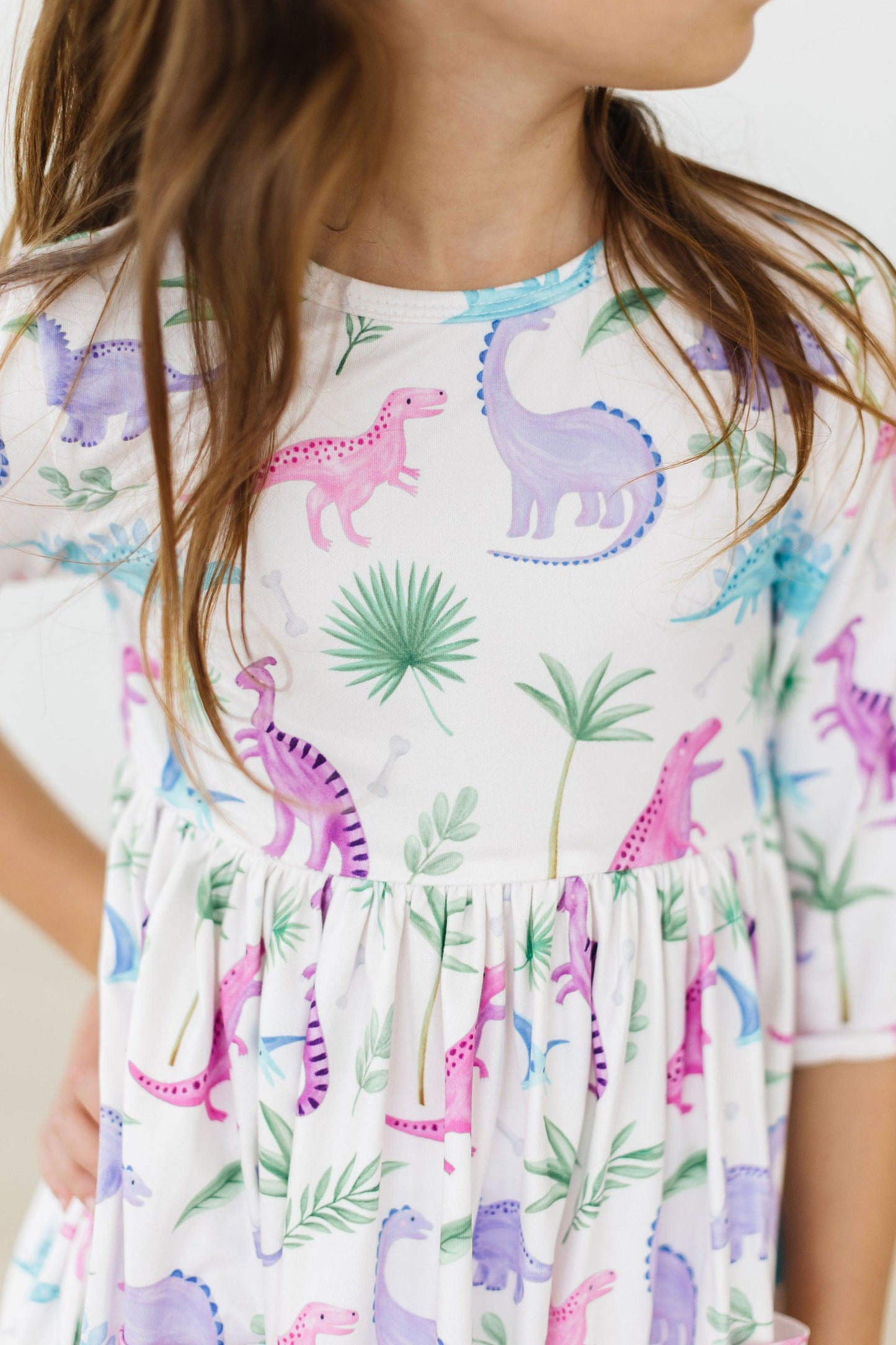 Dino Darling Twirly 3/4 Sleeve Pocket Twirl Dress Mila & Rose