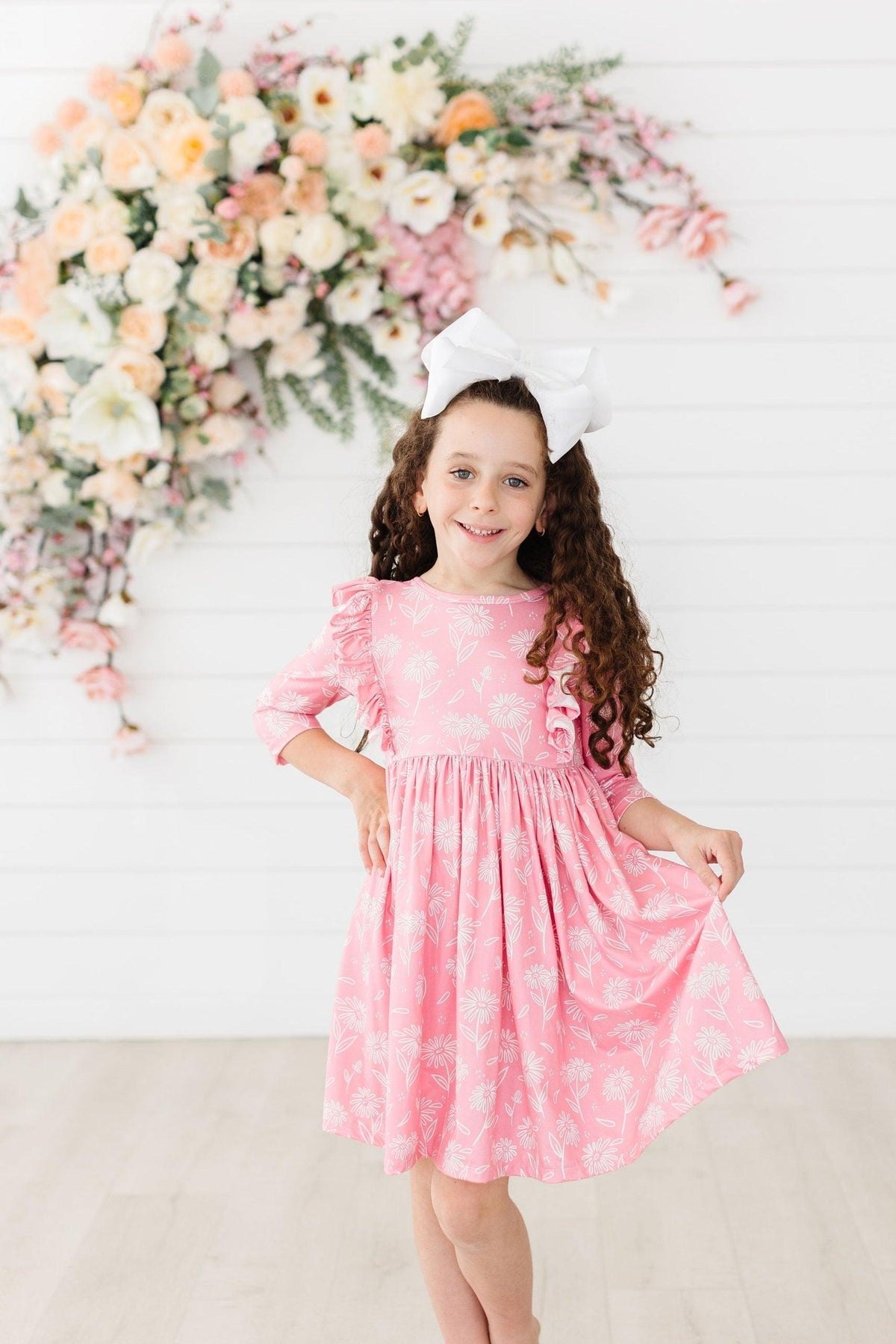 Dahlia Doodles Ruffle Twirl Dress 3/4 Sleeve Mila & Rose