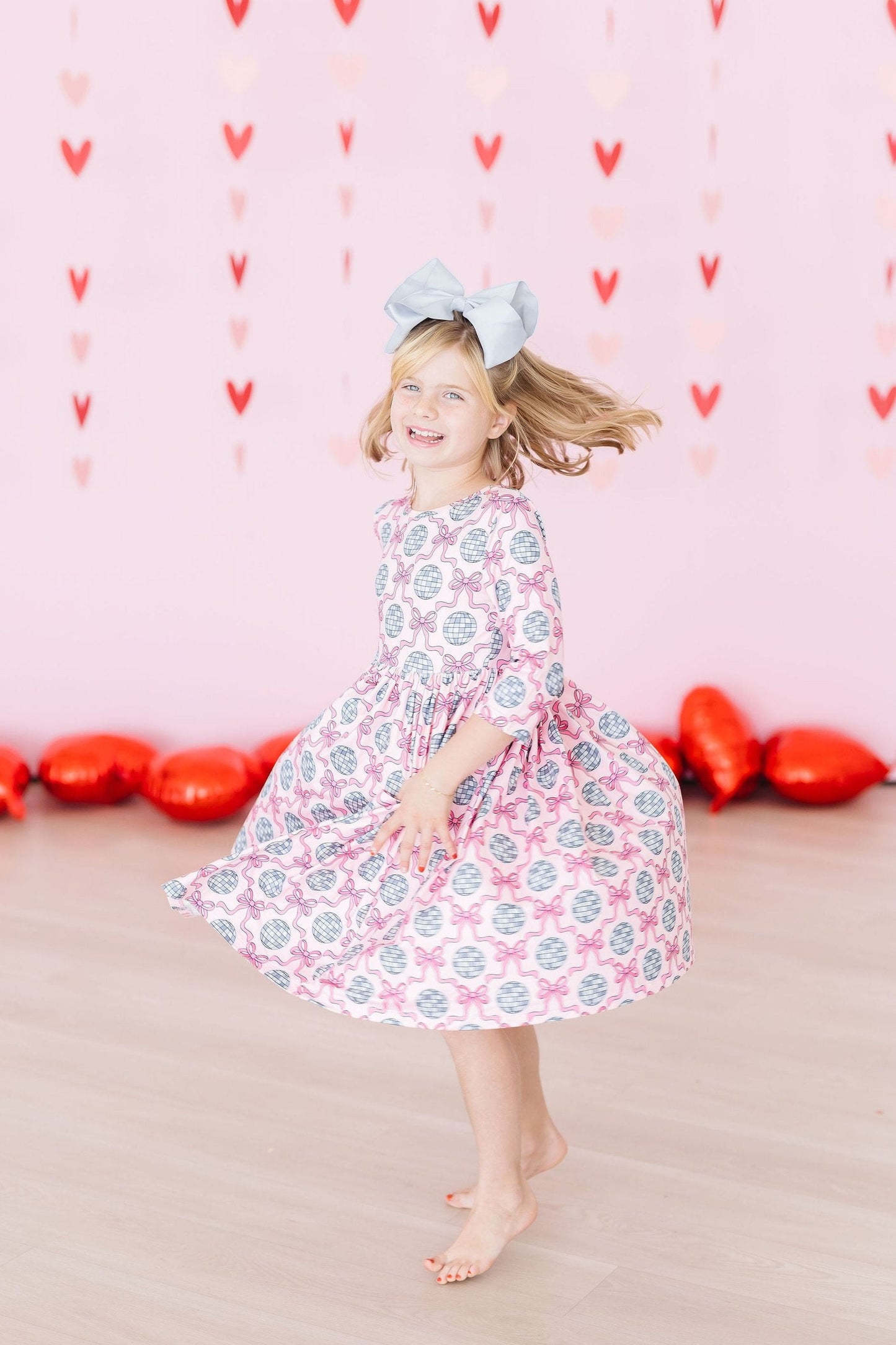 Disco Bows 3/4 Sleeve Pocket Twirl Dress Mila & Rose