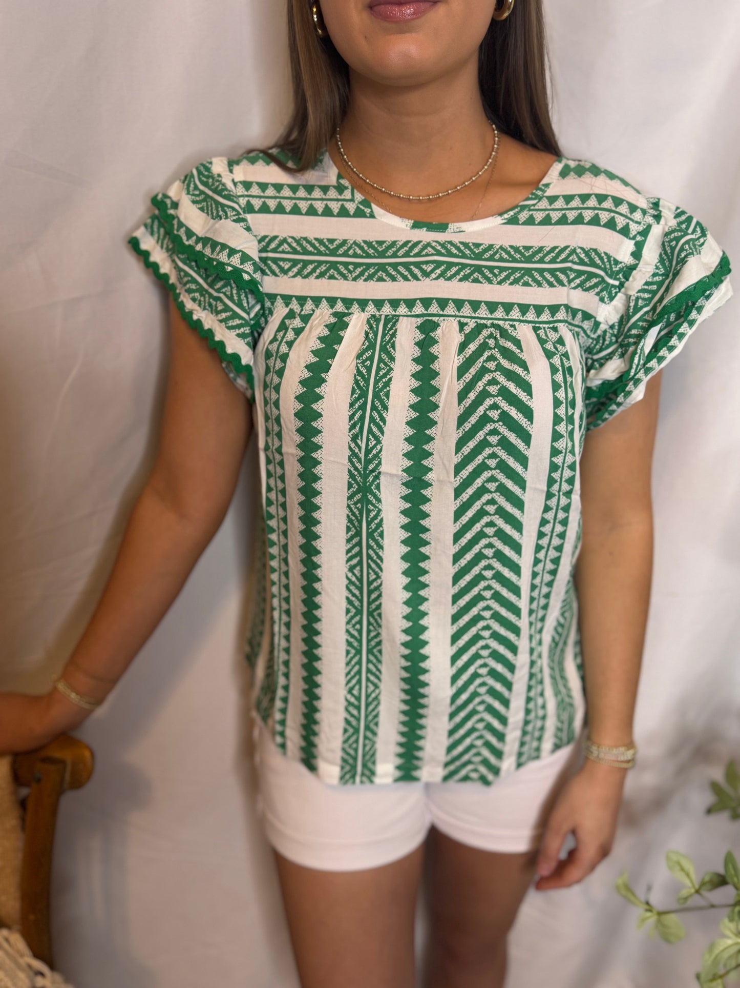 Green Printed Ruffle Sleeved Top Sweet Jude Boutique