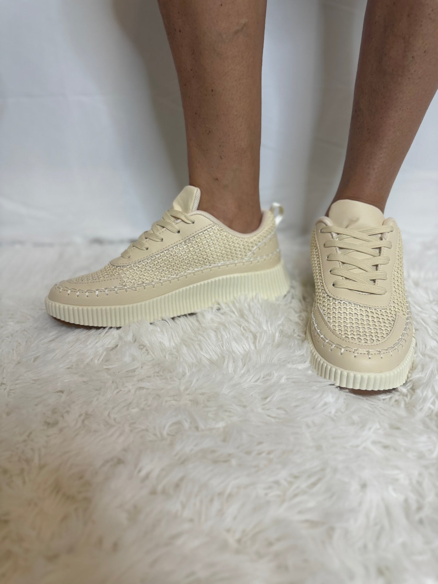 Platform Mesh Beige Sneakers
