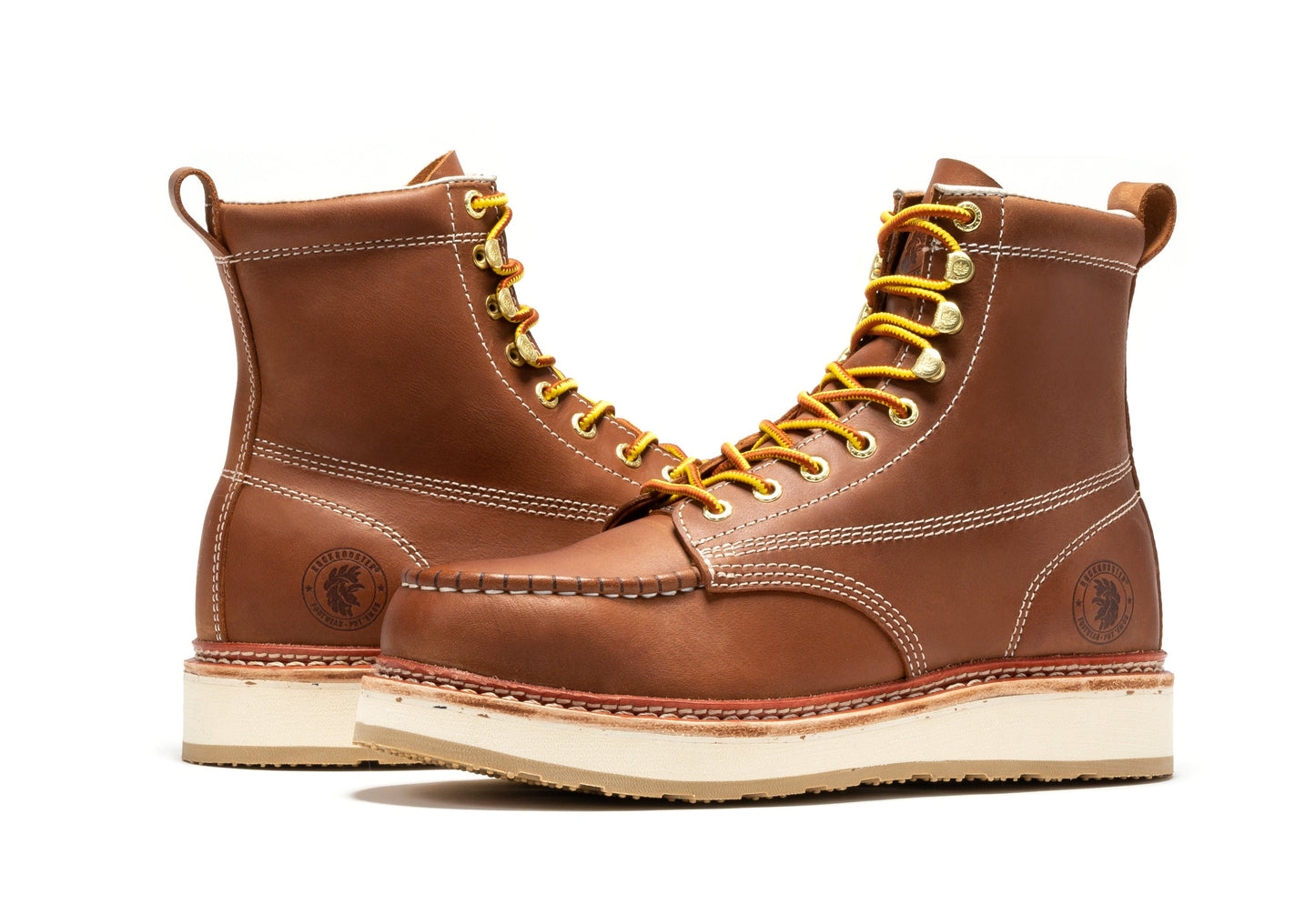 Men's 6 inch Brown Steel Toe Wedge Work Boots ROCKROOSTER Norwood