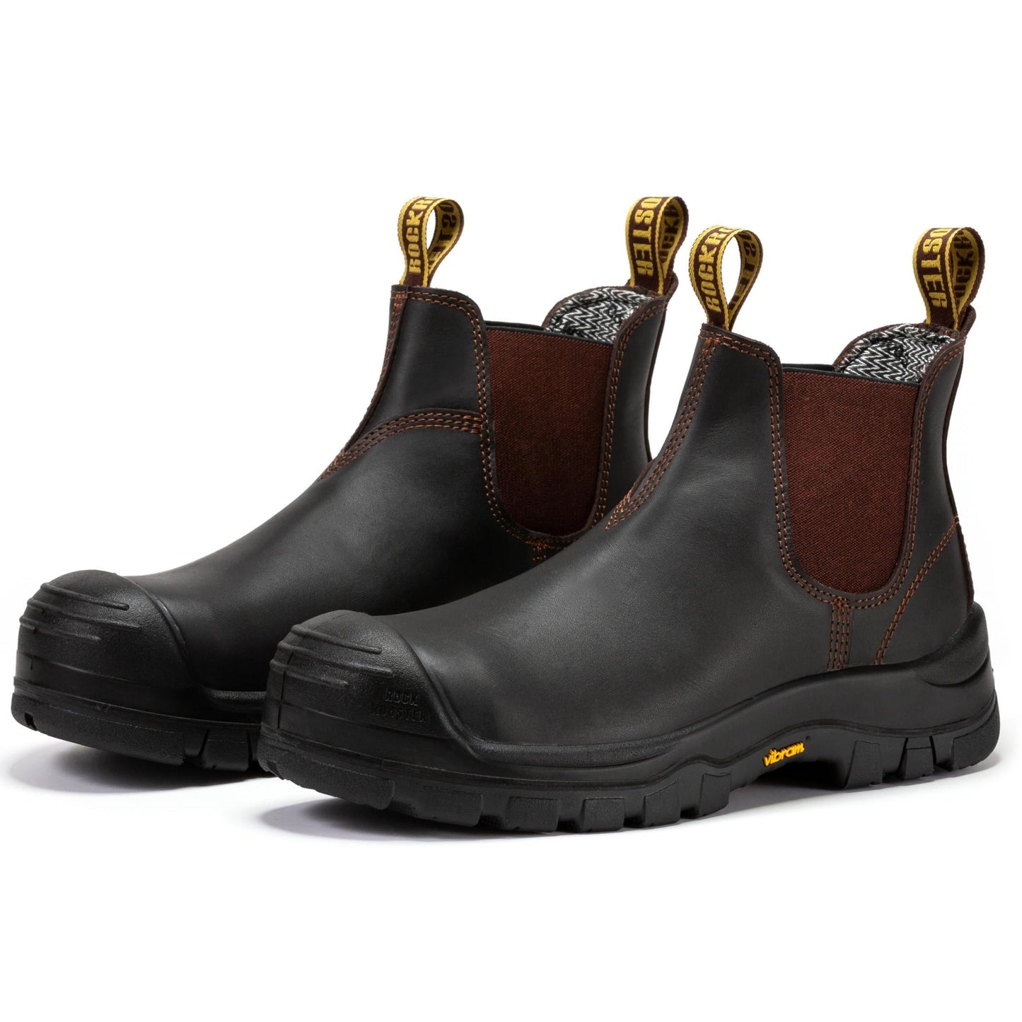 Dark Brown Composite Toe Pull-on Leather Work Boots ROCKROOSTER
