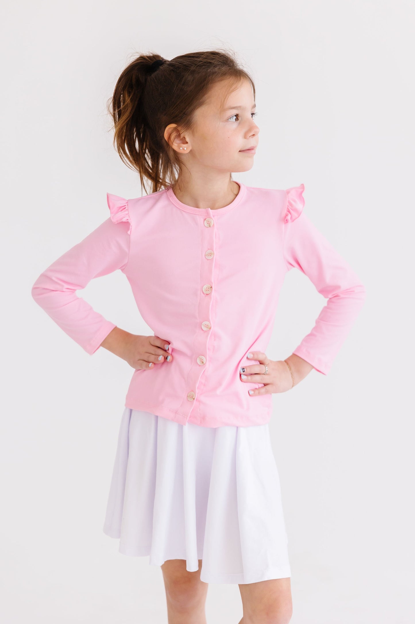 Bubblegum Pink Lightweight Ruffle Cardigan Mila & Rose