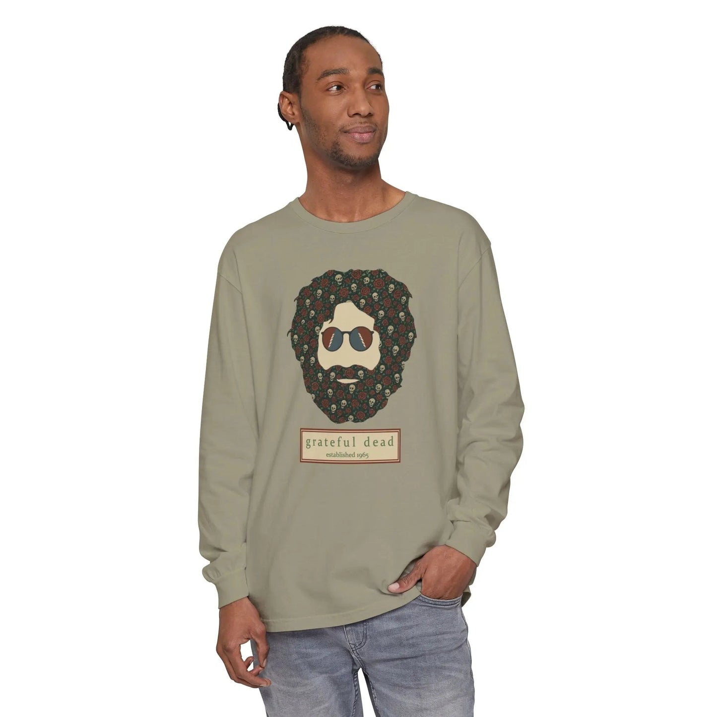 Garment-Dyed Long Sleeve T-Shirt Jerry Vineyard Collection Skulls & Roses