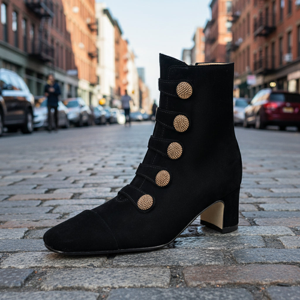 Retro Suede Chunky-Heel Side-Zip Ankle Boots Women’s