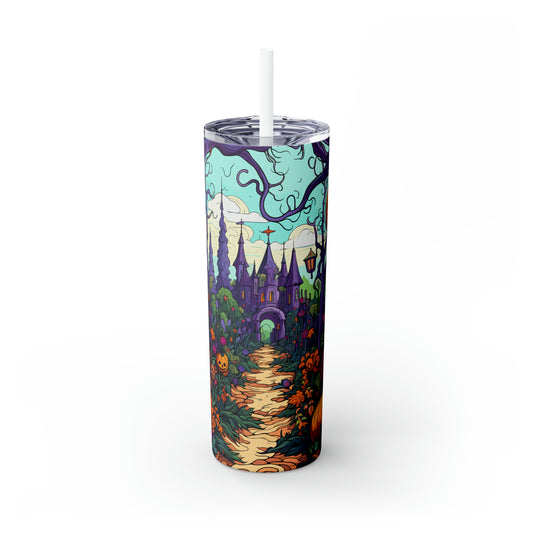 Halloween Skinny Tumbler with Straw 20oz - Spooky Drinkware - Hunted Theme - BPA-Free, Reusable Cup, Halloween Tumbler, Halloween Gift