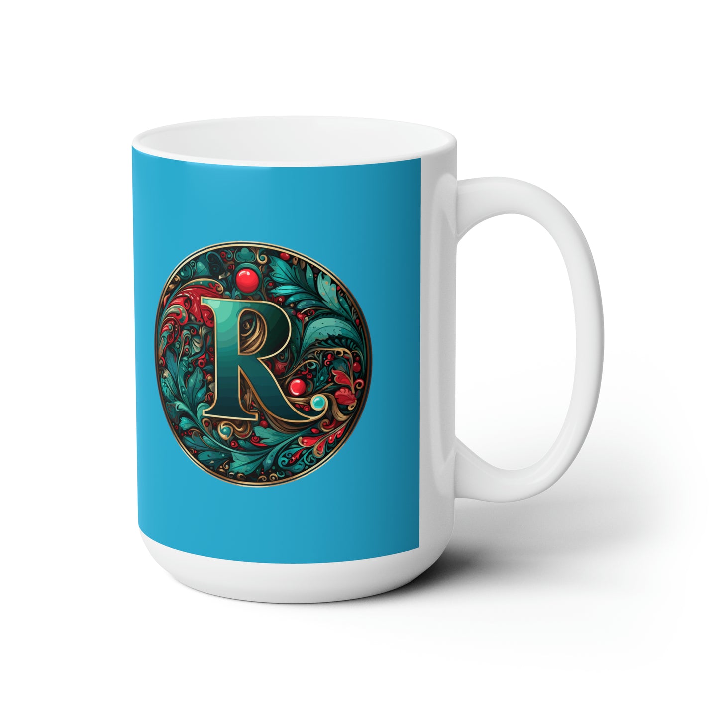 Christmas colorful Alphabet R design Turquoise Ceramic Mug 15oz