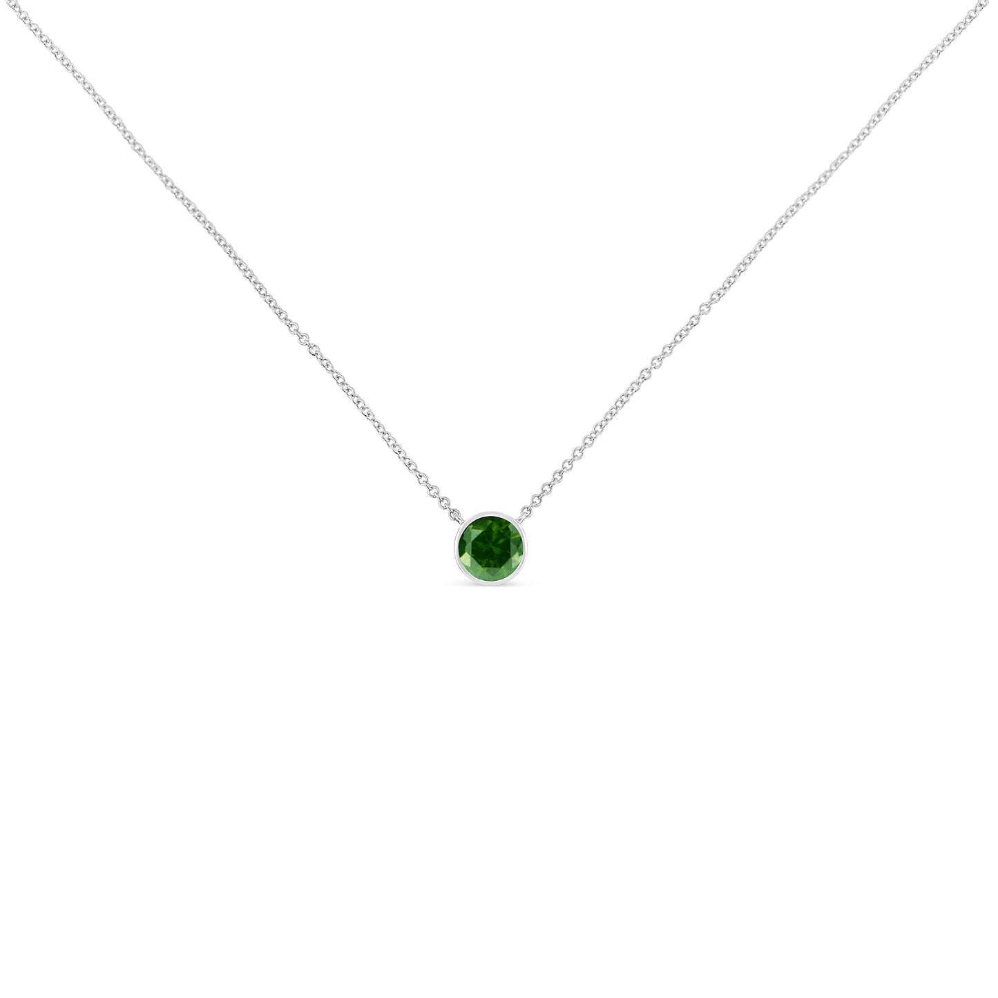 .925 Sterling Silver Treated Green Diamond Pendant Necklace 18' Cable Chain