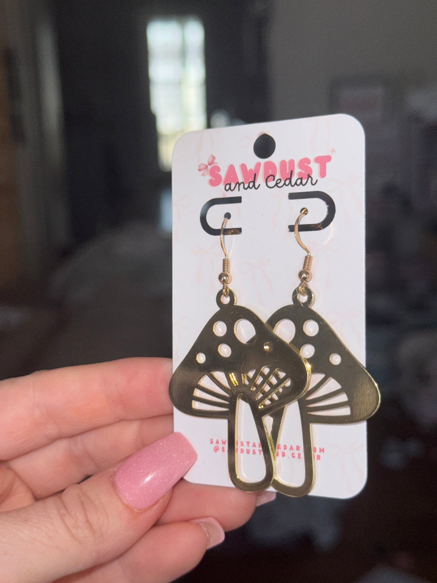 Mystic Mushroom Earrings Handmade Jewelry Sawdust and Cedar