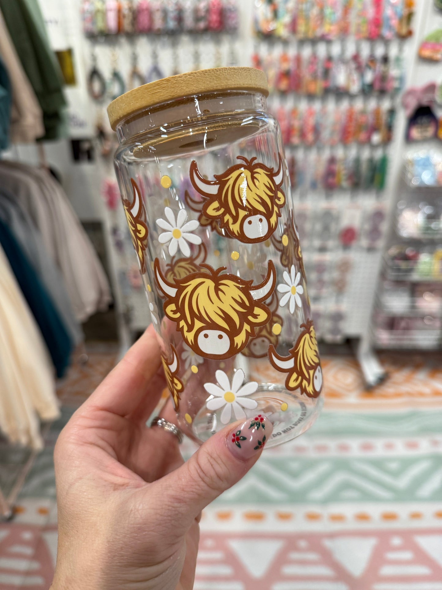 Highland Cow Rustic Floral Cup with Bamboo Lid