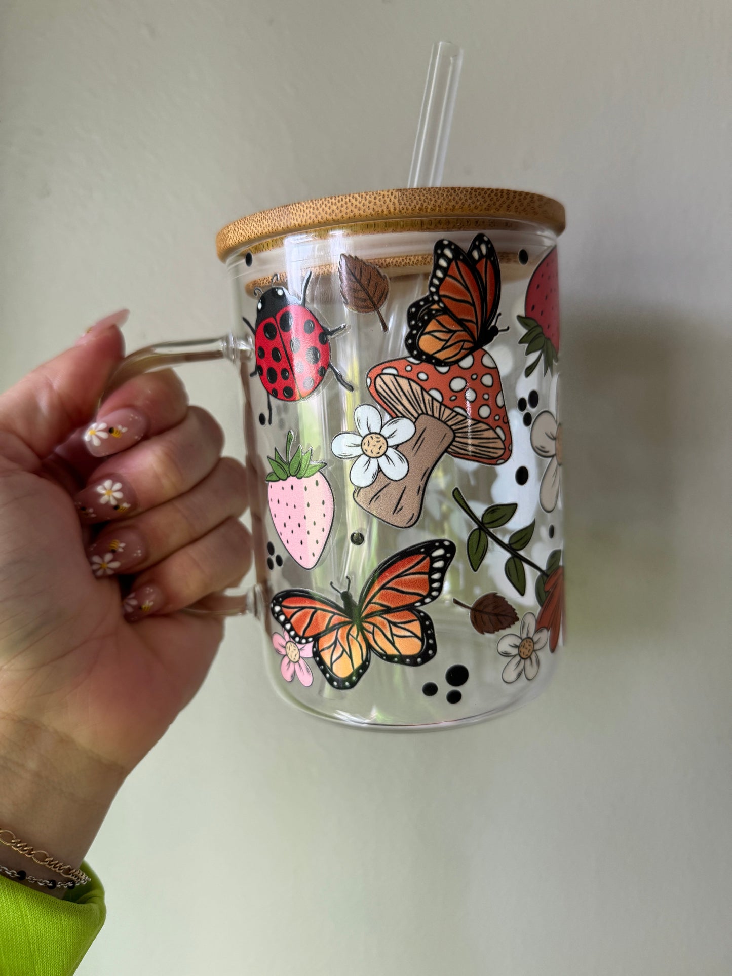 Whimsy Garden Glass Mug Clear or Frosted Pretty Sips