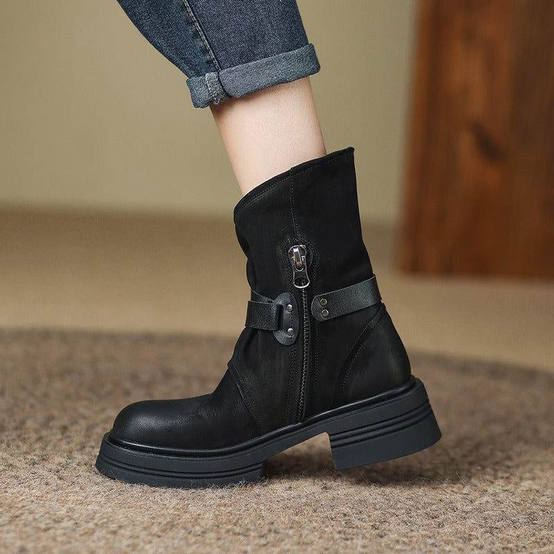 Brown Retro Ankle Boots Women’s Autumn Winter British-Style