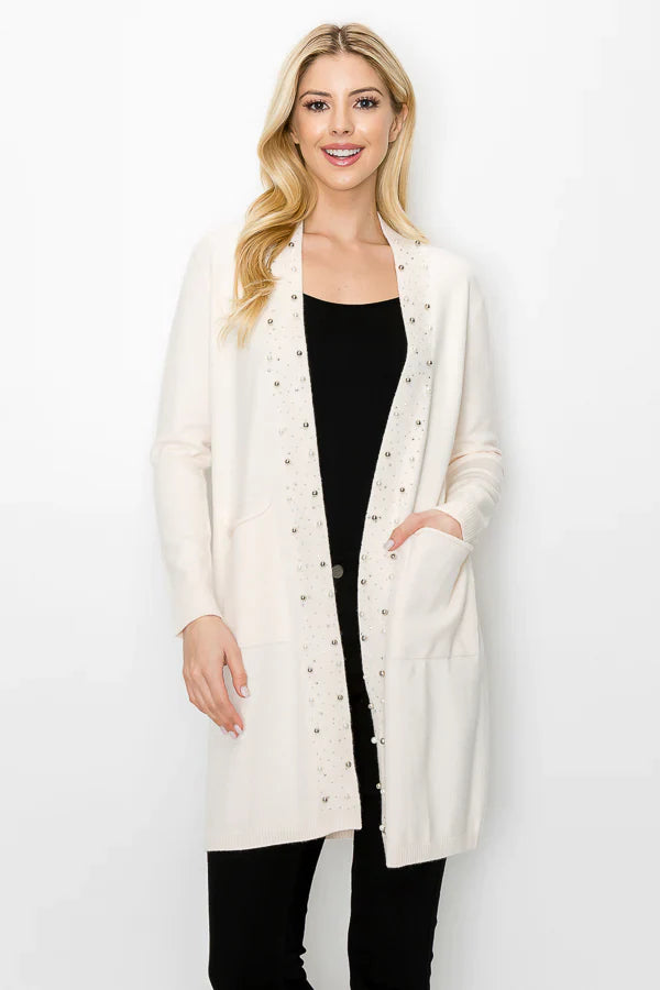 Knitted Sweater Cardigan with Pearls & Sparkles 52326SW Joh Serra