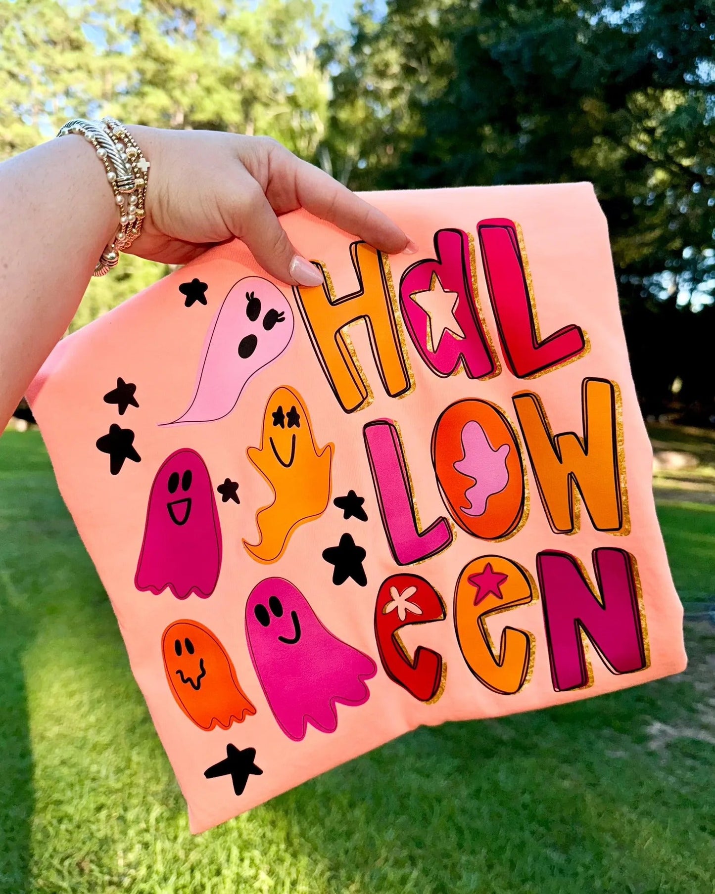 Pink Orange Halloween Ghost Tee or Sweatshirt Gunpowder and Lace Boutique