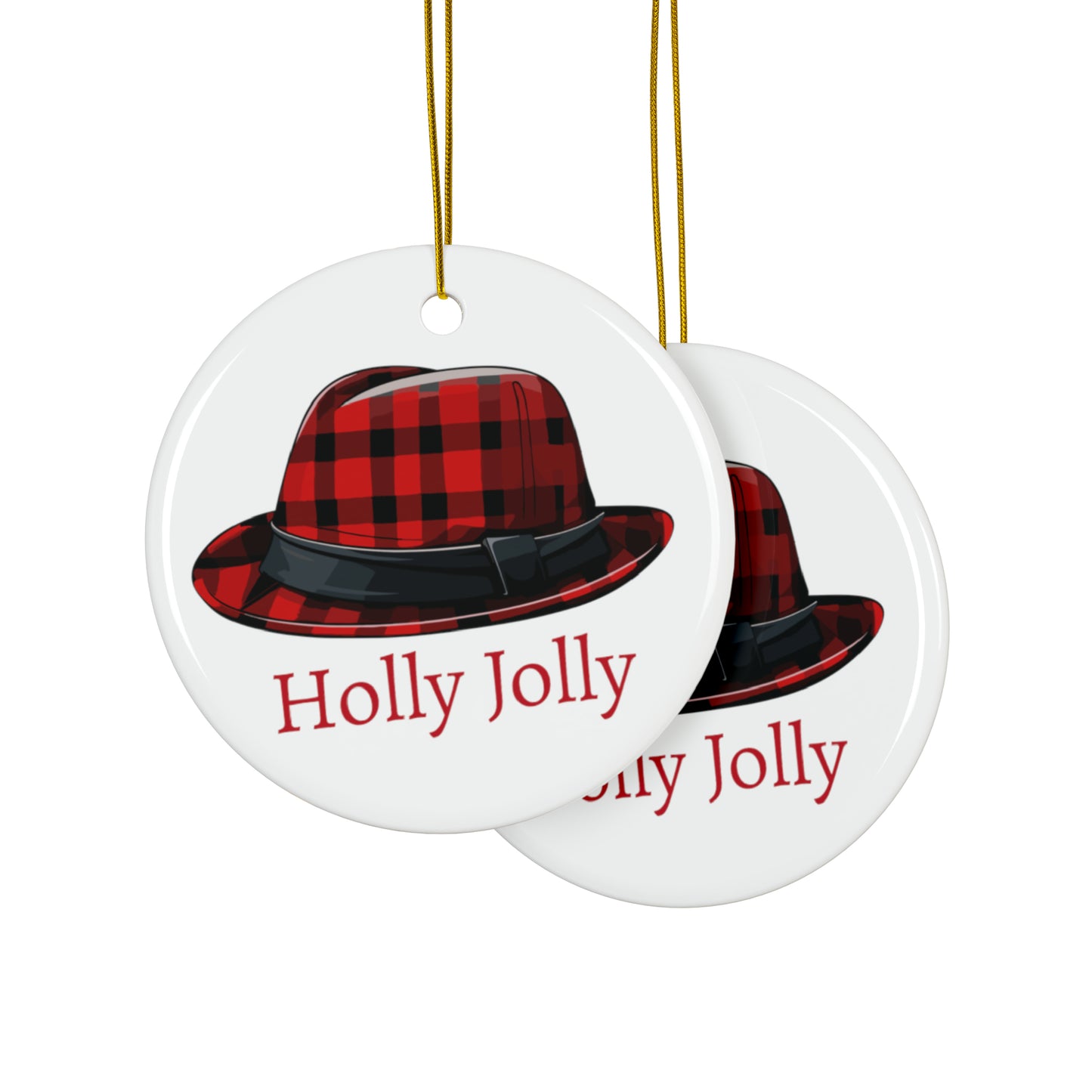 Holly Jolly Christmas hat Ceramic Ornaments (1pc, 3pcs, 5pcs, 10pcs)