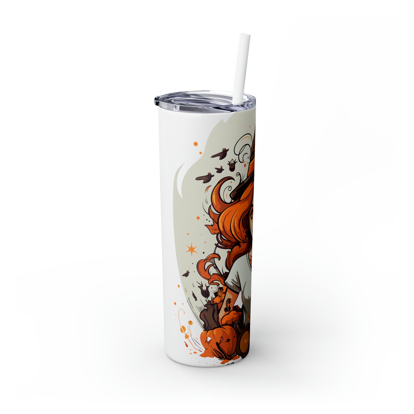 Halloween Skinny Tumbler with Straw 20oz - Spooky Drinkware - Witch Theme - BPA-Free, Reusable Cup, Halloween Tumbler, Halloween Gift