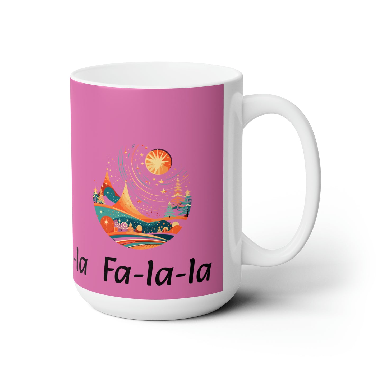 Colorful Christmas and Fa-la-la design light pink Ceramic Mug 15oz