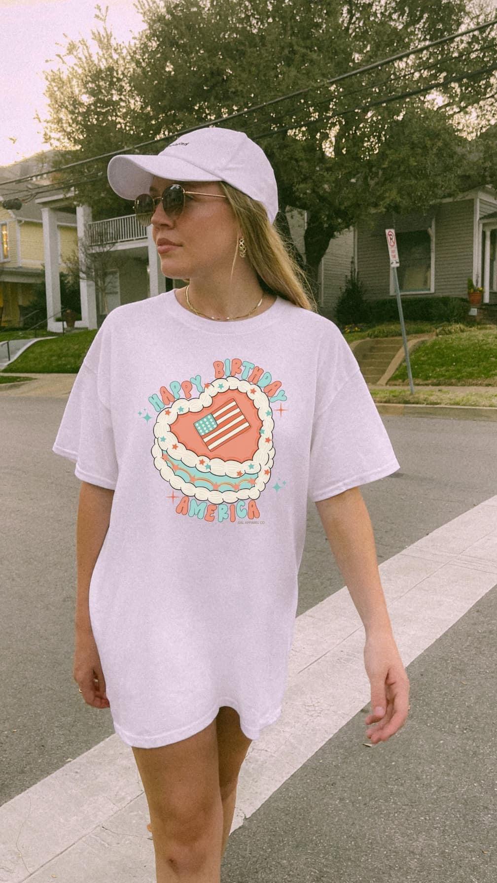 Happy Birthday America Patriotic Tee Gildan Comfort Color