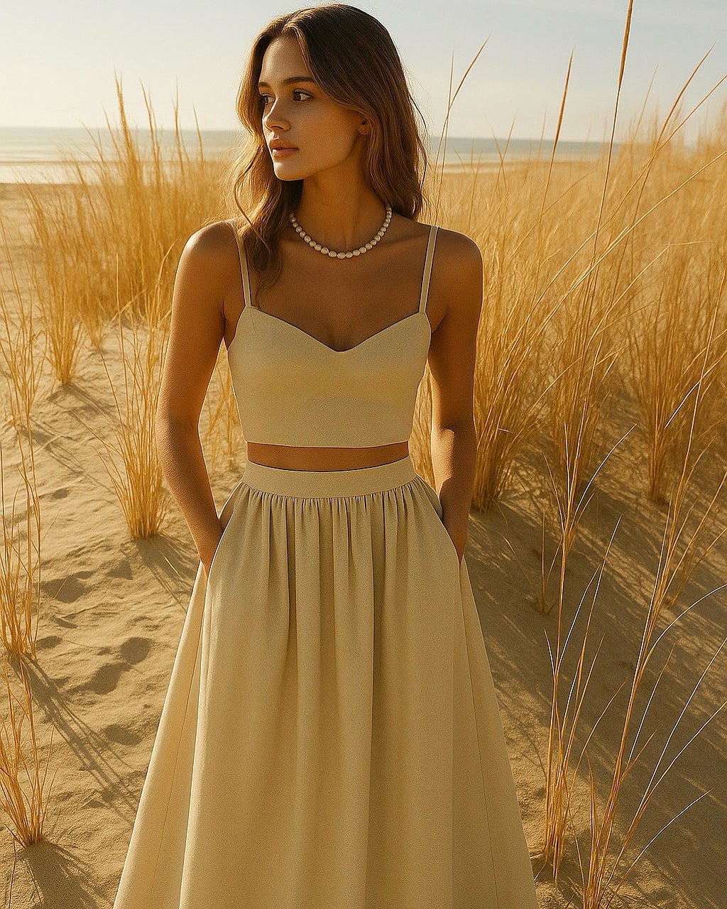 Sand Linen Cropped Top and Matching Skirt 100% Egyptian Linen ADIBA