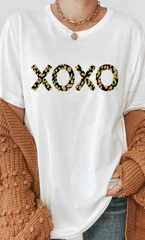 Metallic Gold Leopard Print XOXO PLUS Graphic Tee