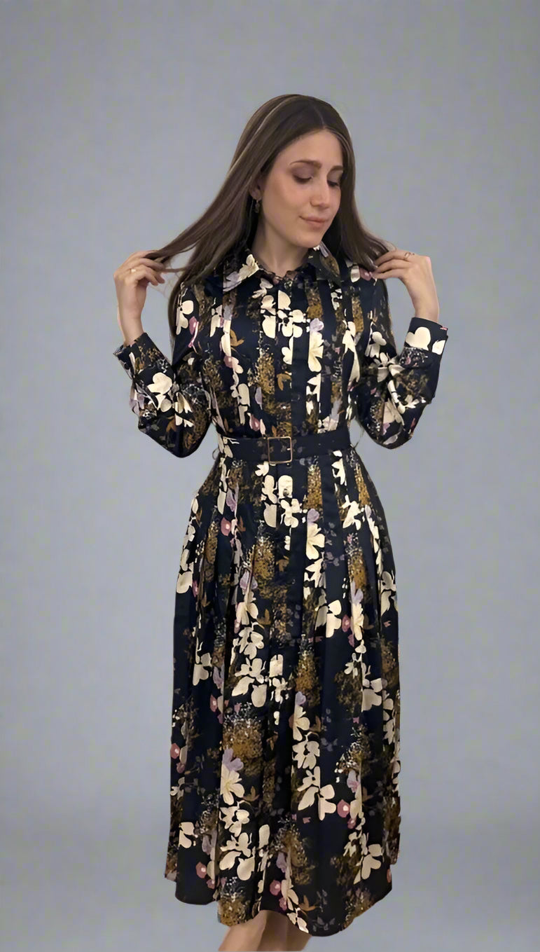 Floral Print Dress with Matching Belt