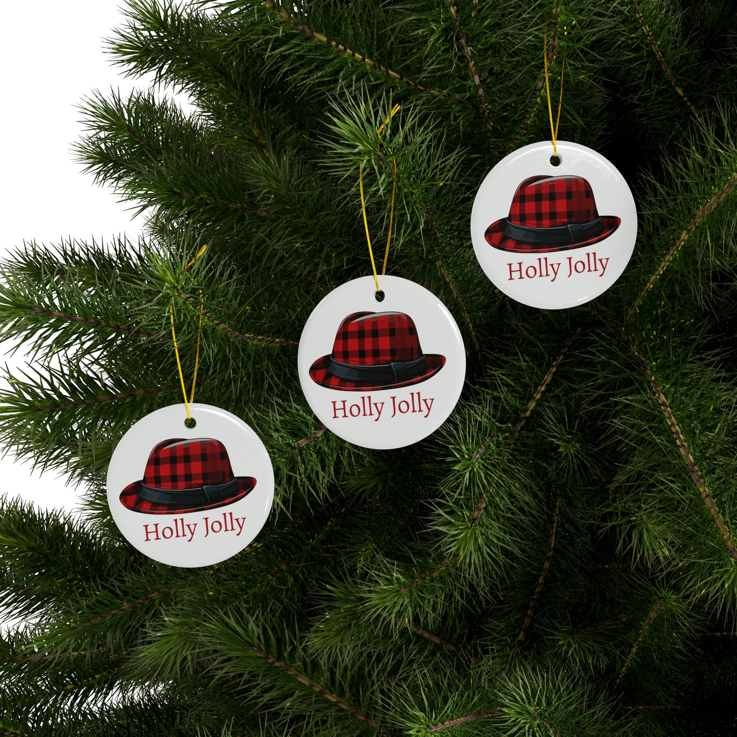Holly Jolly Christmas hat Ceramic Ornaments (1pc, 3pcs, 5pcs, 10pcs)