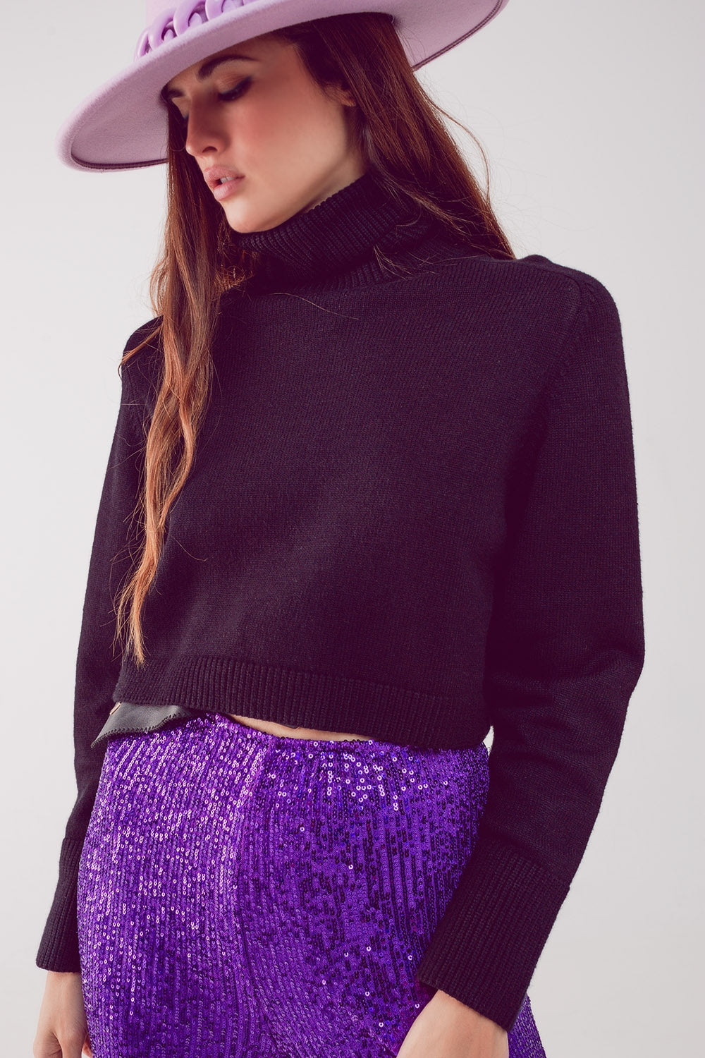 High Neck Cropped Black Jumper Sweater