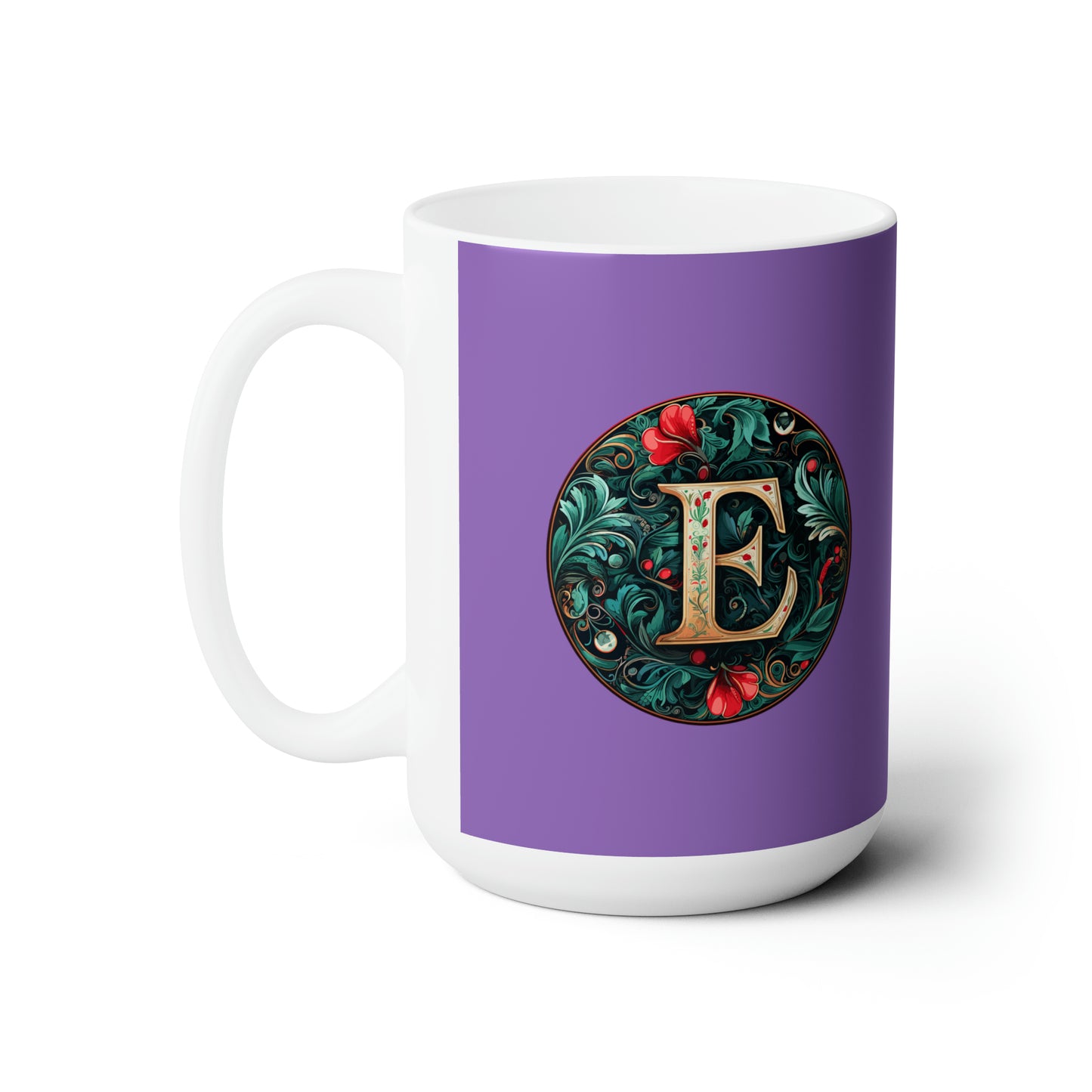 Christmas colorful Alphabet E design purple Ceramic Mug 15oz