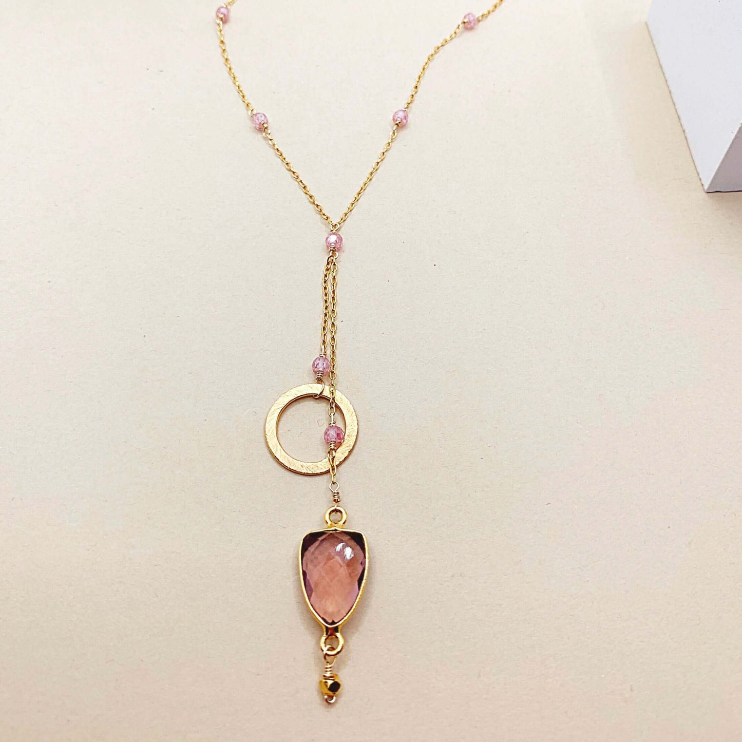 Aquamarine Quartz Ballet Necklace 14k Gold Plated Italian Silver