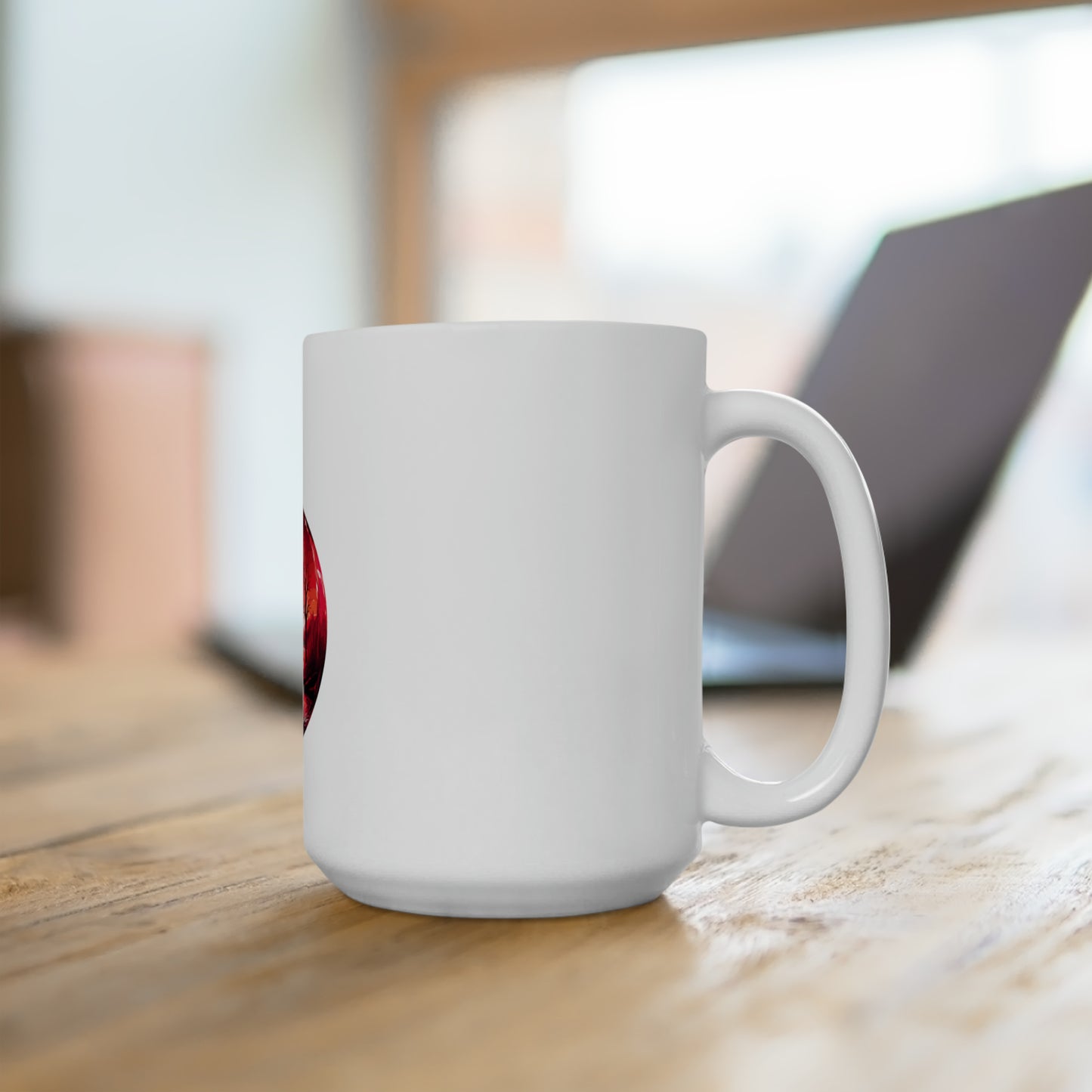 Bright red light in the snow with reindeer and Christmas tree design Ceramic Mug 15oz