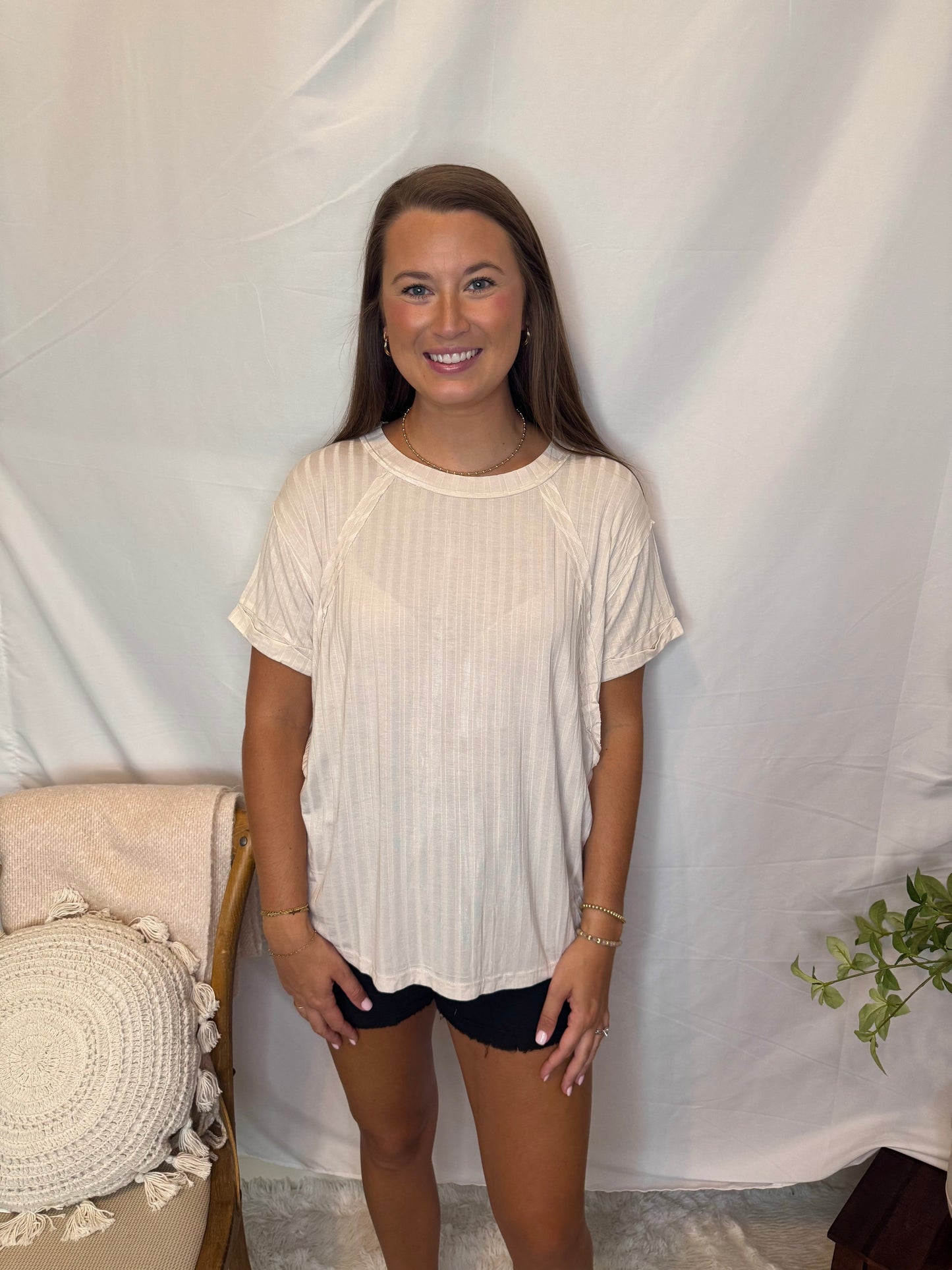 Ribbed Boat Neck Soft Oversized Tee Dolan Sleeve