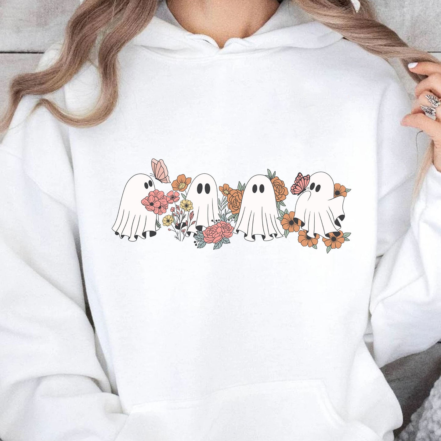 Retro Floral Ghosts Cute Halloween Sweatshirt T1358
