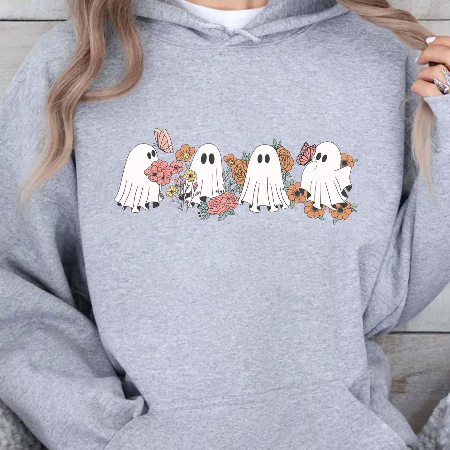 Retro Floral Ghosts Cute Halloween Sweatshirt T1358