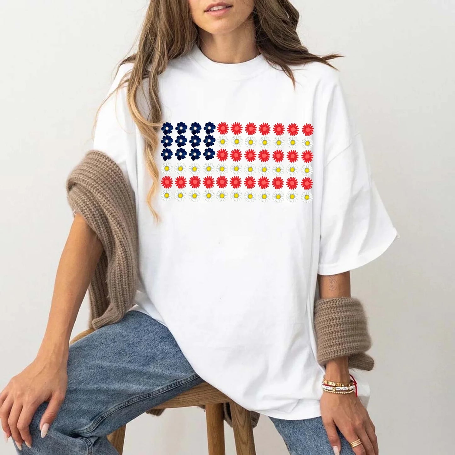 American Flag Daysies, Flowers Independence Day T-shirt