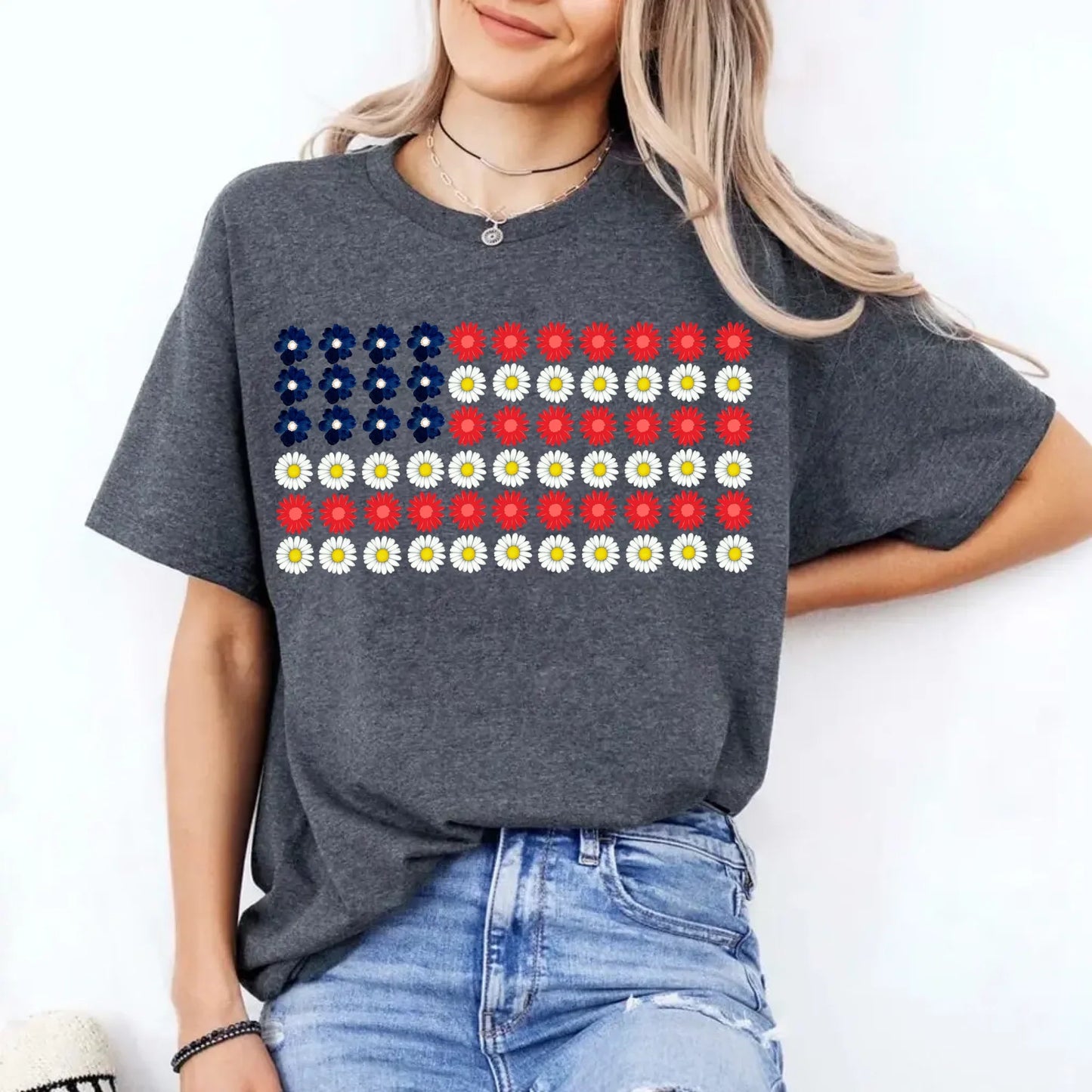 American Flag Daysies, Flowers Independence Day T-shirt