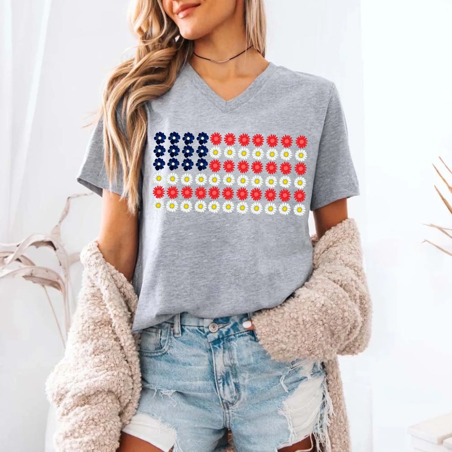 American Flag Daysies, Flowers Independence Day T-shirt