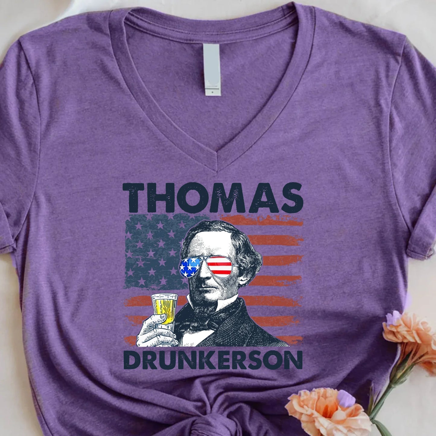 Thomas Drunkerson Unisex V-Neck Shirt 4th of July Jefferson-Inspired Boozy Tee
