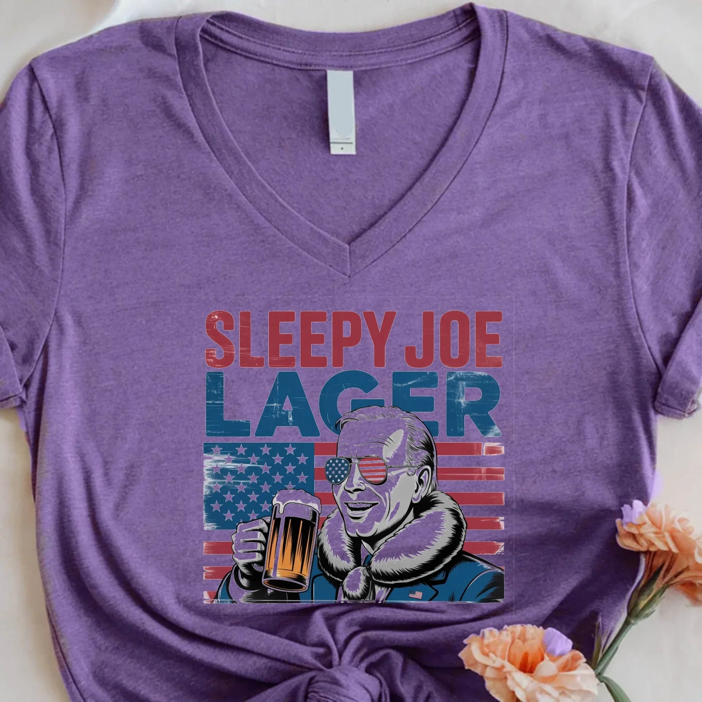 Sleepy Joe Lager Funny 4th of July V-Neck T-Shirt