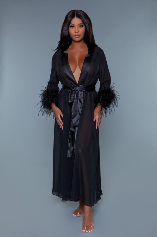 Chiffon Ostrich Feather Trim Robe 2257 Sahar Robe