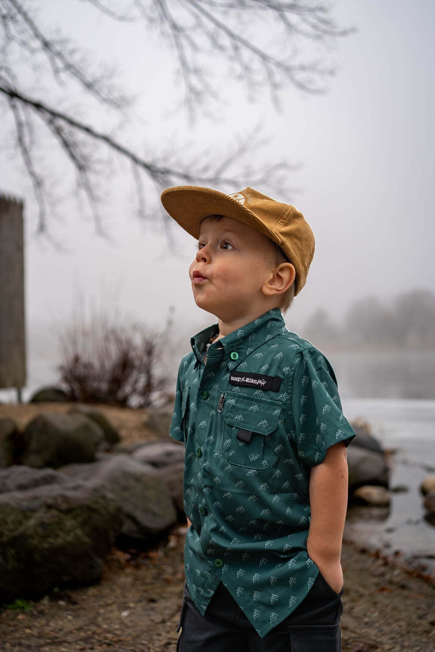 Fishing Shirt Green Mountains Button Up