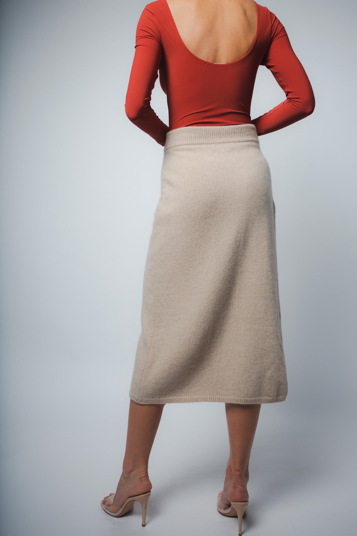 MILA CASHMERE WRAP SKIRT IN SAND