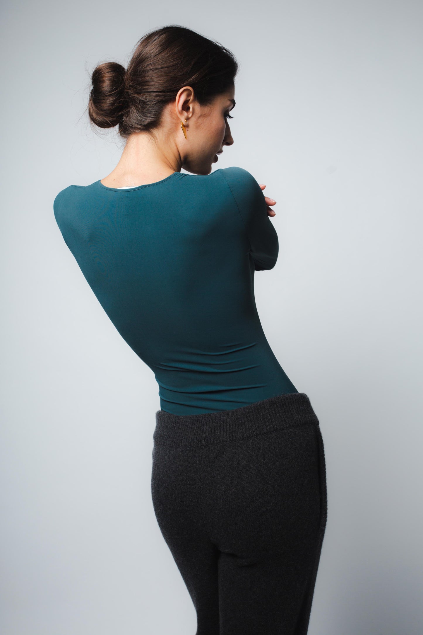 NOVA MICROJERSEY V-NECK BODYSUIT IN FERN